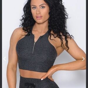 Dark Gray Zip-Up Sports Bra